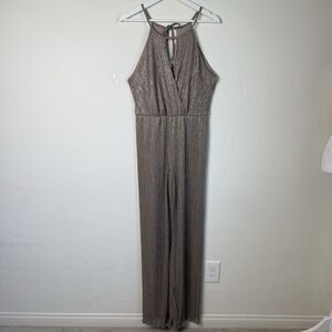 NWT Charlotte Russe Vintage Size Large Taupe Gold Slouchy Crepe Jumpsuit